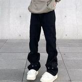 Men Jeans Black Buckle Jeans Baggy Straight Trousers